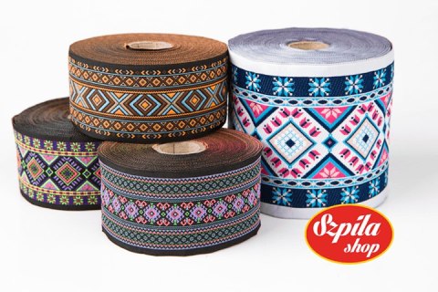Taśma tkana Boho Blue 100 mm